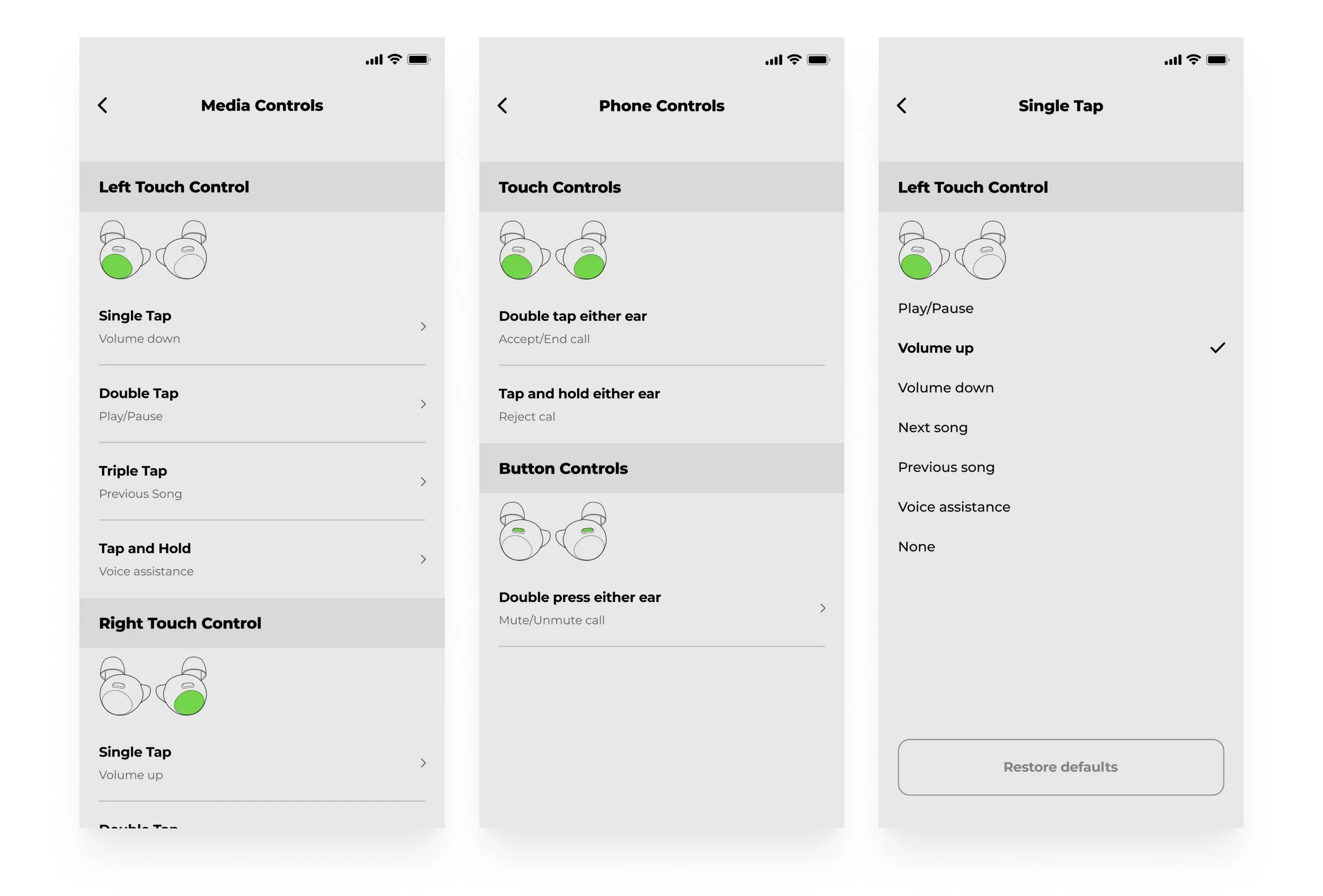Core feature: earbud controls: Final Design
