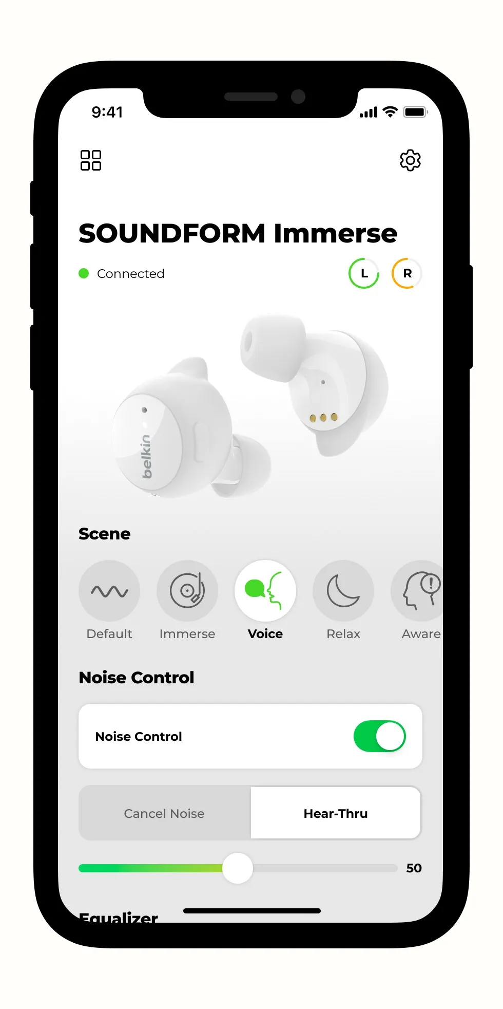 The SoundForm Immerse dashboard on a phone