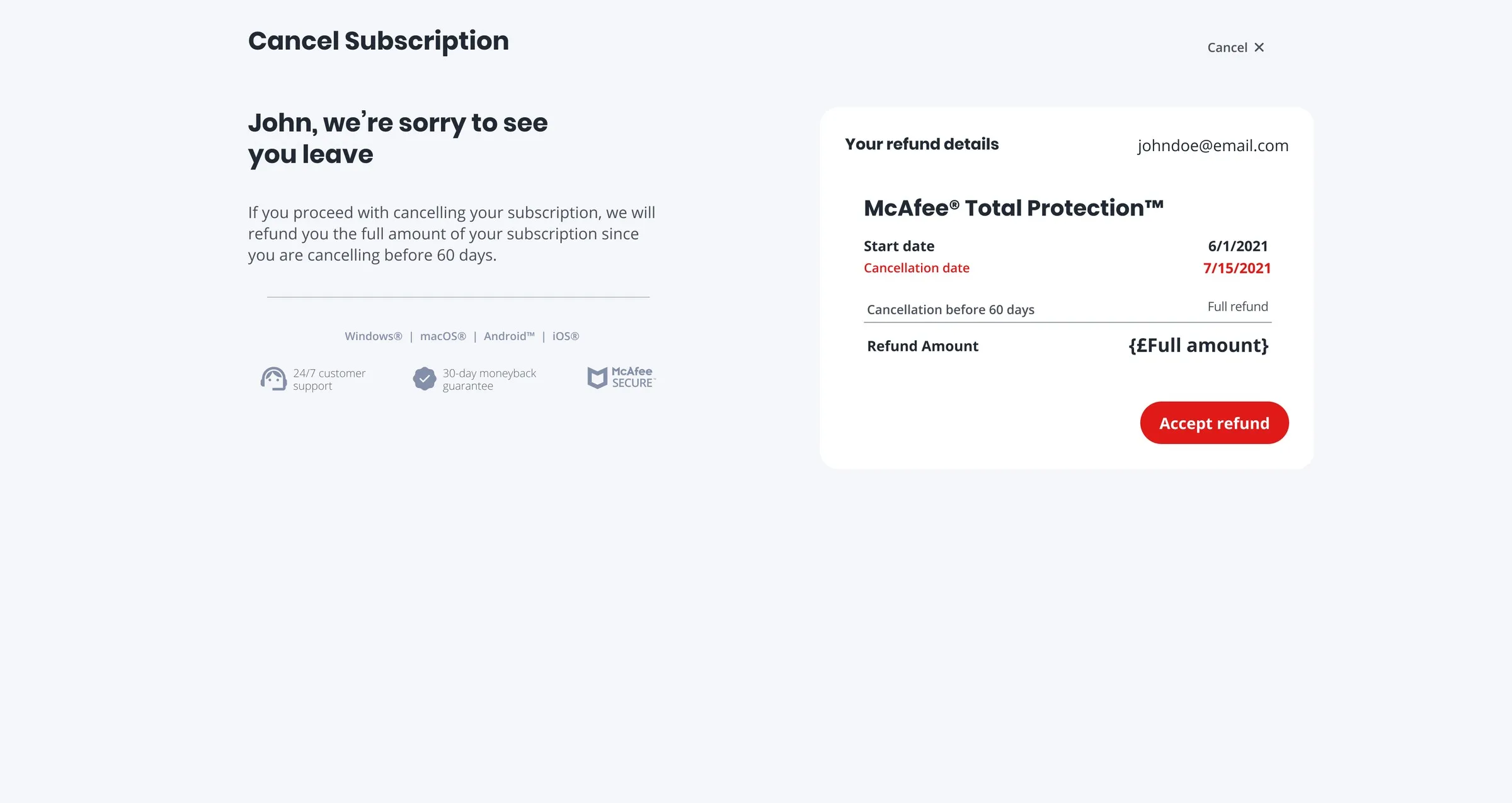 Core feature: the opt-out flow: Before 60 days