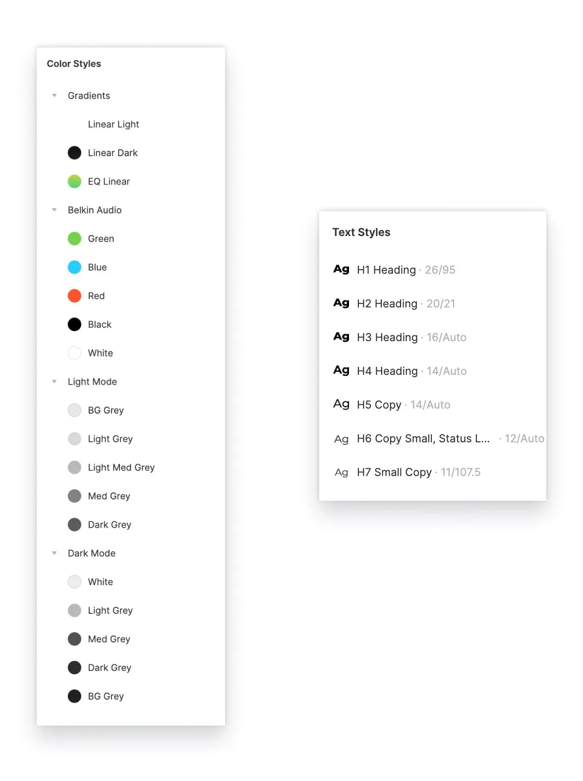 The style library: color and text styles every component draws from